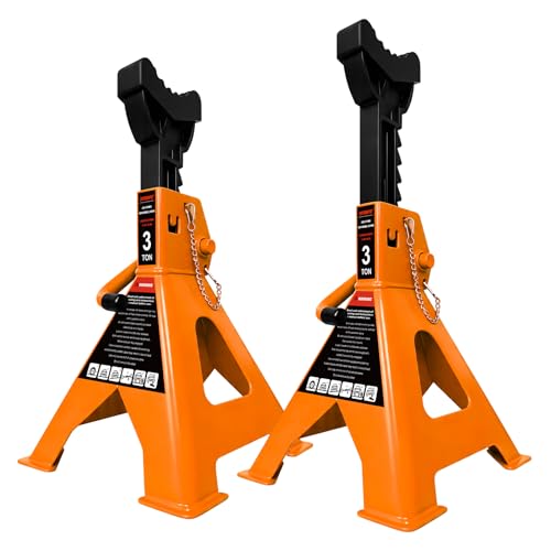 YATOINTO 3 Ton Jack Stands Heavy Duty 6,600 LBS, Car Jack Stand for Trucks with Double Pin Locking & Extra Rubber Pads, 11.3"-16.5" Adjustable for Garage, Home, DIY,1 Pair High Visibility Orange