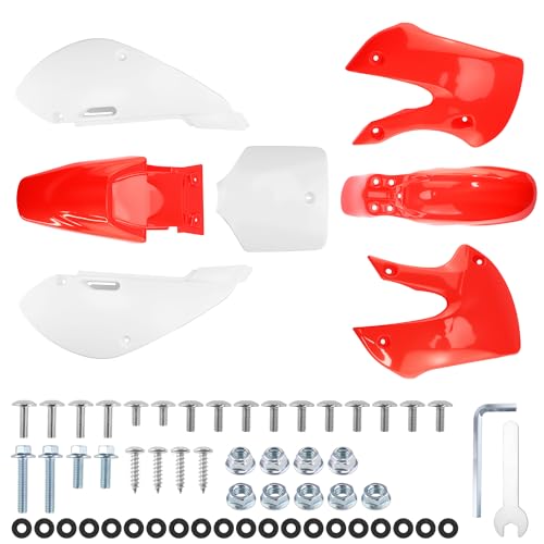 PRO BAT KLX110 Plastic Fender Fairing Body Work Kit - color: White&Red Plastic Fender Kit
