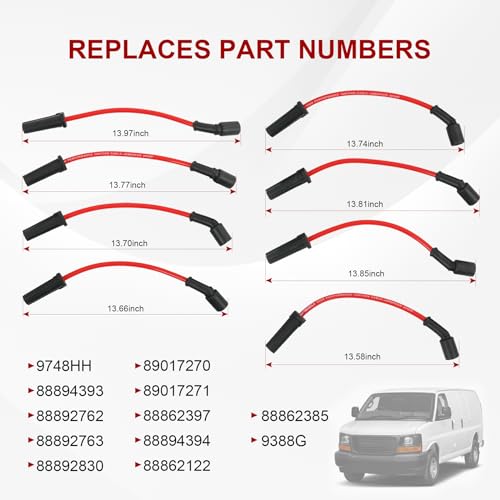 8.00mm Spark Plug Wire Set 9748HH Replacement for GMC Savana Sierra 1500
