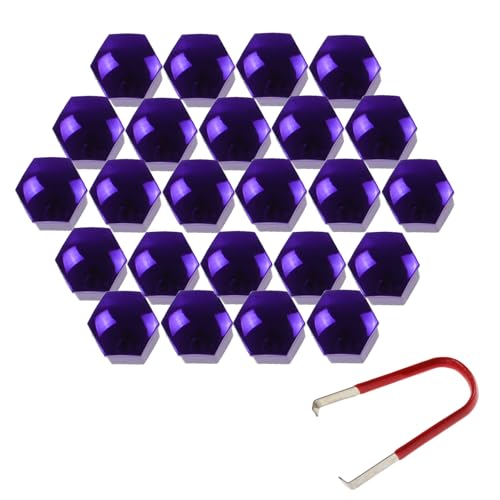 24pcs Wheel Nut Cap 17mm Wheel Bolt Nut Caps Covers,Universal Anti-Rust Car Tire Nut Caps Bolt Cover,Hexagonal Plastic Tire Bolt with Removal Tool(Purple) - size: 17mm-Purple
