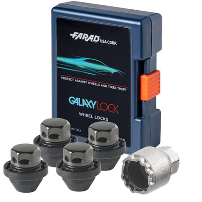 Farad GalaxyLock AG6AF/MX Black Lug nut Wheel-Locks Kit Suitable for Toyota 4Runner 2025, 2026 (M14 X 1.5 Thread Size) - Set of 4 Lug Nuts + 1 Key