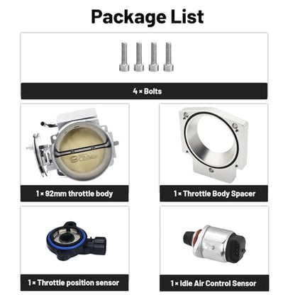 92MM Throttle Body with TPS IAC Sensor and Throttle Body Spacer Adapter Fits for Chevy GM Gen III LSX LS LS1 LS2 LS7 Engine Silver - size: 92MM Silver with TPS & Spcaers