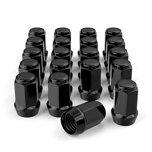 20PCS 1/2-20 1.38 inch Closed End Bulge Acorn Black Lug Nuts - Cone Seat - 19mm Hex Compatible with Bronco Mustang Cherokee Ranger Explorer Liberty YJ TJ KJ KK ZJ WJ WK XK MJ XJ - color: Black, size: 1.38 inch