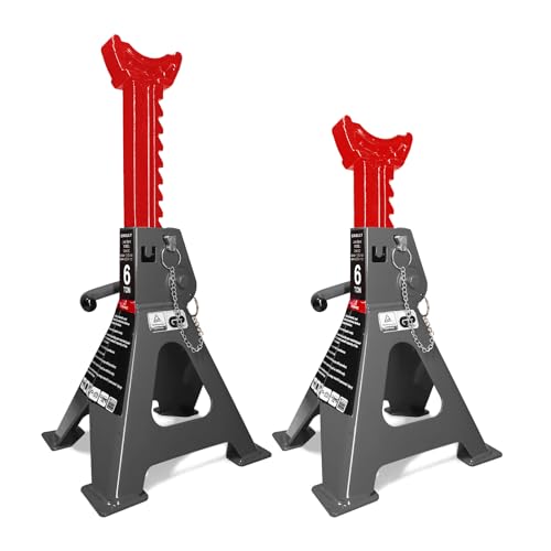 Car Jack Stands 6 Ton with Double Locking and Large Foot Base for Lifting Cars,SUVS,MPVS, Heavy Duty Steel, 13000 lb Capacity, 1 Pair - size: 6T
