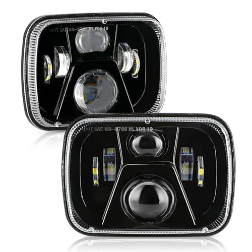 Auxbeam 8000LM 5x7 7x6 LED Headlights For Jeep XJ Cherokee Wrangler, Black - color: Black