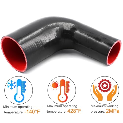 90 Degree ID 2 to 3 inches Elbow Silicone Reducer Coupler Hose 4 Ply Polyester Reinforcement with 2 Steel T Clamps for Intercooler Turbo Intake Pipe - size: 90° 2-3"