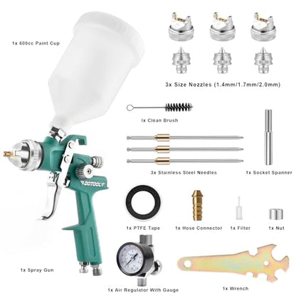 HVLP Spray Gun Kit H827 Automotive Paint Gun with 1.4/1.7/2.0mm Nozzles