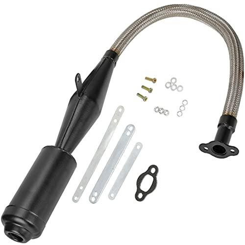 FVRITO Stainless Steel Flexible Exhaust Muffler Pipe Silencer Gasket for 2 Stroke 49cc 60cc 66cc 80cc 100cc Engine Gas Motorized Bicycle Motor Bike Black - color: Black