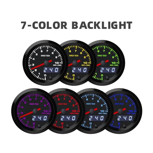 52mm RPM Gauge Car Tachometer Digital Display Pointer 7 Colors Backlight 12V Universal Gauge Kit…… (Tacho Gauge) - style: Tacho Gauge