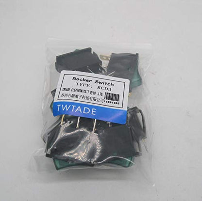TWTADE / 6Pcs Rocker Switch, 3 Pin 2 Position Green Light On/Off SPST Boat Rocker Toggle Switch Snap AC 250V 125V/20A KCD3-101N-G - color: Green-ON/Off - KCD3, size: Narrow Rectangle