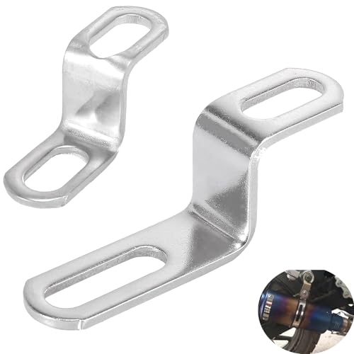 2 Pack Motorcycle Exhaust Muffler Pipe Bracket Hanger Mount Connector Z Support Stand Joint for Motorbike Silencer Exhaust Pipes Mounting Clamp Fasten Clip Round Band (Long + Short)
