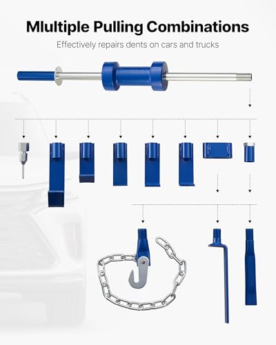 VEVOR Dent Puller Kit, 14-in-1 Slide Hammer Dent Removal Kit, Heavy-Duty Auto Body Truck Repair Automotive Damage Remover Tool Repair Frame with Carrying Case, Extension Rod, Non-Slip Handle - size: 14-in-1