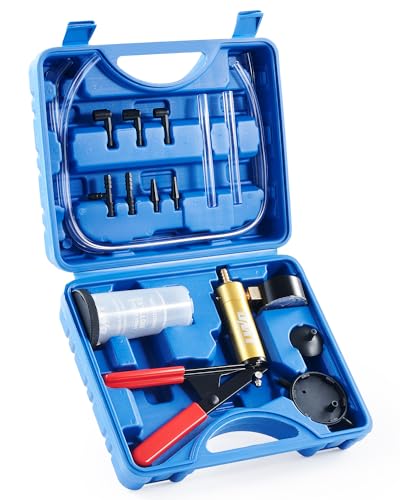 OMT One-Man Brake Bleeding Kit with Hand Vacuum Pump and Dial Gauge, Blue - color: Blue