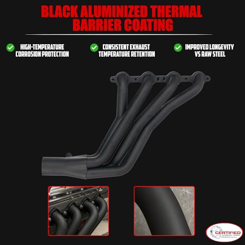 Long Tube Headers for LS Swaps Black Aluminized Thermal Barrier Coating with MLS Gaskets & Header Bolts Fits 73–87 Chevy GMC C10 K10 and 88–91 Square-Body Blazer Jimmy Suburban (Not OBS) - size: Black New Design C10 K10 LS Swap Headers
