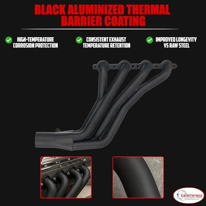 Long Tube Headers for LS Swaps Black Aluminized Thermal Barrier Coating with MLS Gaskets & Header Bolts Fits 73–87 Chevy GMC C10 K10 and 88–91 Square-Body Blazer Jimmy Suburban (Not OBS) - size: Black New Design C10 K10 LS Swap Headers