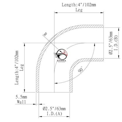 2.5 Inch / 63mm 90 Degree Silicone Elbow Hose – Compact Leg Design, Nominal 102mm Length, 5.5mm Thickness – High Temp 4-Ply Black Coupler for Turbo, Intake, Radiator Pipe - size: 2.5 Inch / 63mm