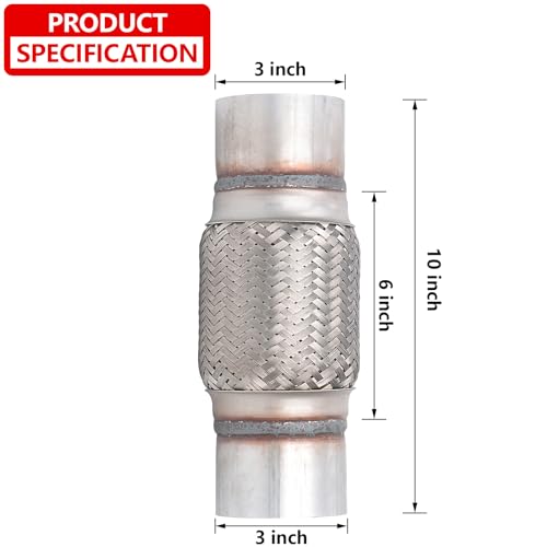 2 Pcs Exhaust Flex Pipe, 3''x 6''Stainless Steel Heavy Duty Exhaust Flex Pipe, Double Braid Exhaust Flex Tube, Overall Length 10'' - size: 3''x6''x10'', style: 2 PCS