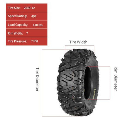 GarveeTech ATV Tires, 2 Pack 26x9-12 26x9x12 ATV UTV All Terrain Tires for Trail, Desert, Mud, Dirt, Street, Sand etc, 6PR Tubeless - size: AT26X9-12, style: Pattern A