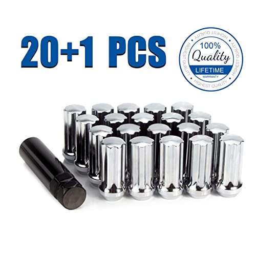 GAsupply 1/2-20 Lug Nuts Chrome, 2" 50mm Tall Cone Seat, 20Pcs+1 Key - color: Silver, size: 1/2"-20, style: 20 Pack- 2" Tall