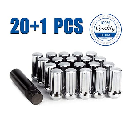 GAsupply 1/2-20 Lug Nuts Chrome, 2" 50mm Tall Cone Seat, 20Pcs+1 Key - color: Silver, size: 1/2"-20, style: 20 Pack- 2" Tall