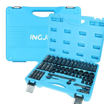 Impact Socket Set, 3/8 Socket Sets 50 Piece SAE and Metric Set, Cr-MO - size: 3/8inch 50PCS