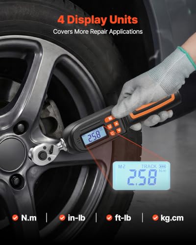 VEVOR Torque Wrench Set 1/4" Drive 42-Piece Digital Torque Wrench 4 Units, ±2% Accuracy, LCD Screen, with Buzzer and LED Indicator, with Sockets, Bits, Extension Bar, Adapter, for Automotive Repair - size: 1/4"