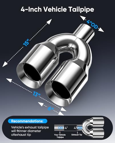 4 inch dual exhaust tip,4Inch Inlet 6inch outlet 15" Long Tail Pipe - size: 4TO6