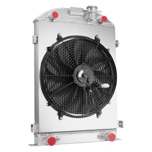 Radiator,4 Row Aluminum Radiator with Shroud Fan for 1930-1931 Ford Model A Base Flathead V8, Automotive Radiator Replacement for 1930 1931