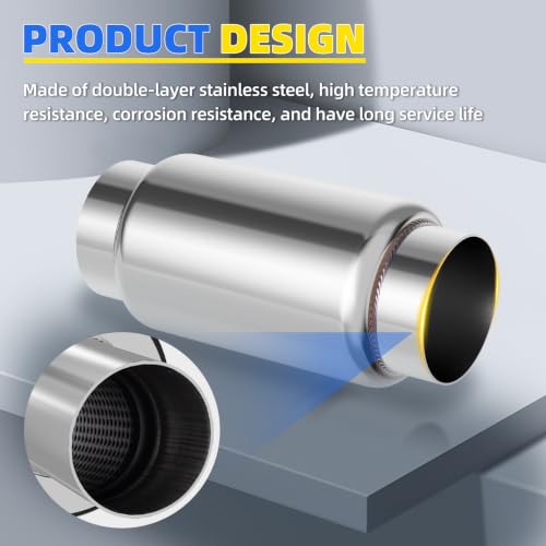 3" Inlet Exhaust Resonator, 3" Inlet/Outlet 9" Overall Length Exhaust Resonator Muffler, Straight Through Stainless Steel Muffler - size: 3" Inlet 9" Overall Length