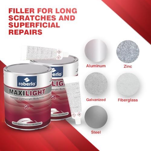 Roberlo Maxilight Superior Lightweight Body Filler - Repair for All Lengths Dents & Scratches, Perfect on Aluminum, Steel, Zinc, Galvanized & Fiberglass - Finish Putty, Smooth Finish - 3L + Hardener - size: 3 Liter (Pack of 2)