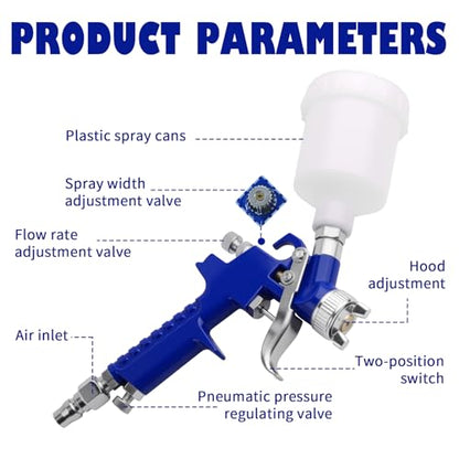 HVLP Spray Gun with 0.8mm Nozzle,Mini Gravity Feed Spray Paint Gun with Adjustable Valve,125cc Paint Cup,Professional Mini Paints Sprayer for Car Paints,Primer,Wall Painting
