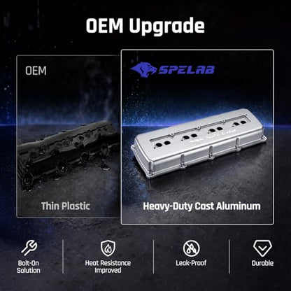 SPELAB Valve Cover Compatible with Hemi Gen III 5.7/6.1/6.4 Engine 2003-2020 Cast Aluminum Silver - color: Silver