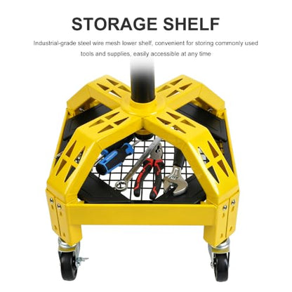 Rolling Garage Stool, 300LBS Capacity, Adjustable Height from 24 in to 28.7 in, Mechanic Seat with 360-degree Swivel Wheels and Tool Tray, for Workshop, Auto Repair Shop, Adjustable Shop Stool