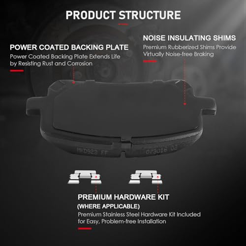 cciyu D923 Brake Pads w/Hardware Front Disc Brake Pad Set - size: Front[D923]
