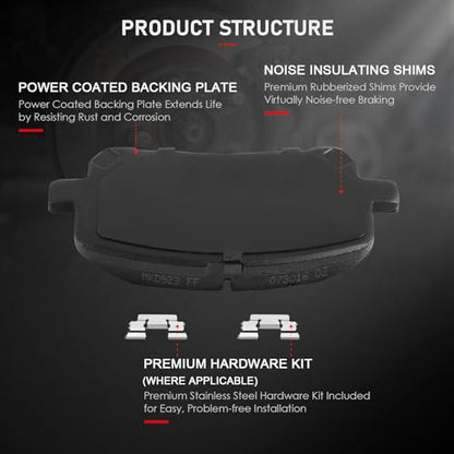 cciyu D923 Brake Pads w/Hardware Front Disc Brake Pad Set - size: Front[D923]