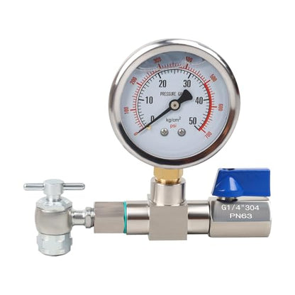 Nitrogen Shock Fill Kit with 700Psi Nitrogen Gauge and 10in High-Pressure Flexible Hose Nitrogen Regulator Shock Fill Tool No-Loss Schrader Chuck for ATV, UTV, Off-Road Bike, Dirt Bike