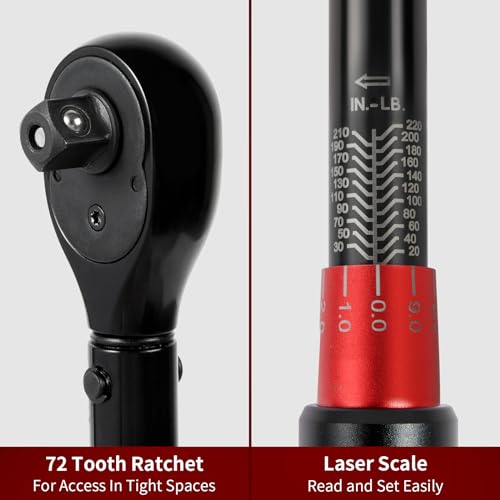 Hairich Torque Wrench Bike 1/4 Inch,2.3-24.9 N.M/20-220IN.LB, Drive Click Torque Wrench Set,16PCS 72-tooth Torque Wrenches Set with Extension Bar & Socket Sets for Bicycle - size: 16PCS 1.67-18.33 FT.LB