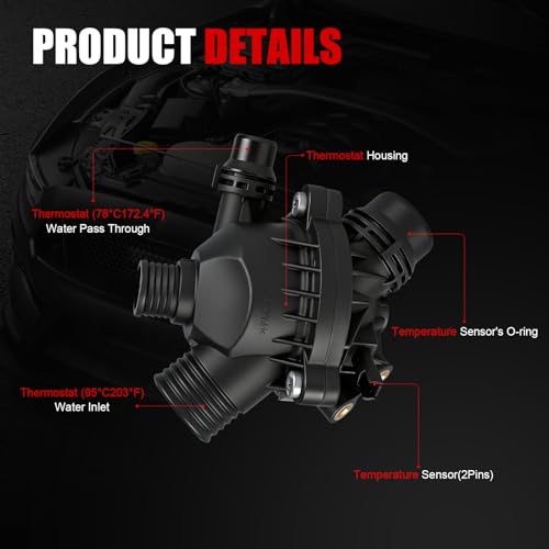 Thermostat Housing Assembly Compatible with BMW E60 525i 528i 530i 535i,E90 323i 328i 330i 335i,E82 E92,X3 2007-2011,Z4 2006-2016,2.5L 3.0L 4.4L,Thermostat for Car OEM# 11537549476 - size: 902-816