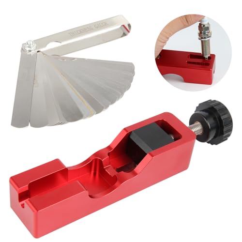 Spark Plug Gap Tool, Spark Plug Gapping Tool with 32 Blade Steel Feeler Gauge, Universal Spark Plug Gap Tool for Most 10mm 12mm 14mm 16mm Spark Plugs (Red) - color: Red