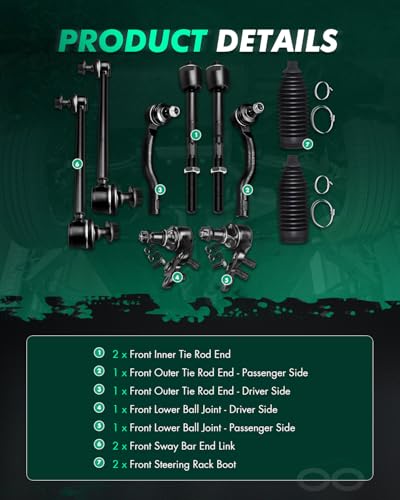 SCITOO 10pcs Front Tie Rod Kit fit 2004-2010 for Toyota for Sienna