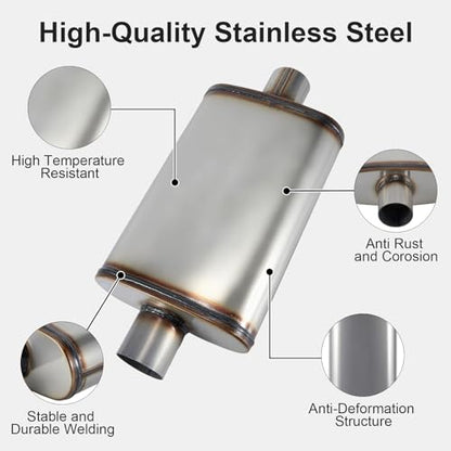 Exhaust Muffler Universal 409 Stainless Straight-Through Performance Muffler for Cars Trucks, 3" Inlet/Outlet, Overall Length 20" - size: 3" Inlet/Outlet