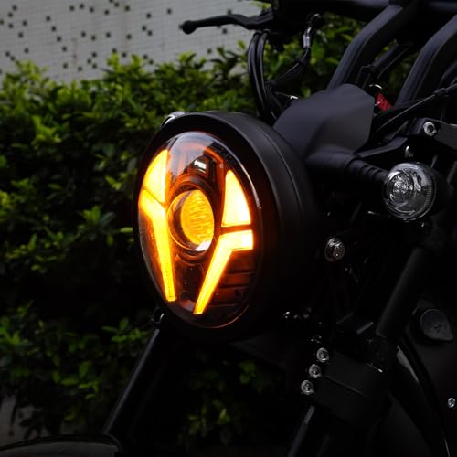 7" Round Headlight with Laser, White/Amber DRL - color: White/Amber DRL