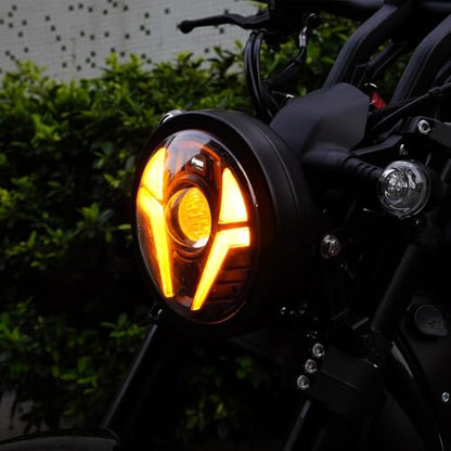 7" Round Headlight with Laser, White/Amber DRL - color: White/Amber DRL