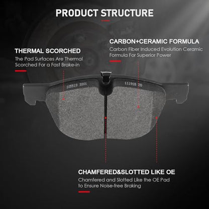 cciyu D1042 D1294 Brake Pads w/Hardware Front Rear Disc Brake Pad Set - size: Front[D1294] + Rear[D1042]
