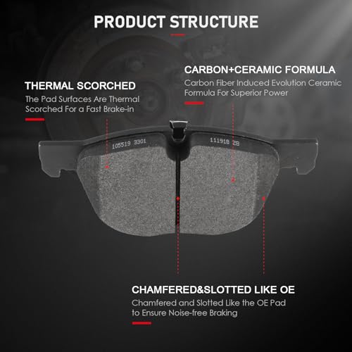 cciyu D1042 D1294 Brake Pads w/Hardware Front Rear Disc Brake Pad Set - size: Front[D1294] + Rear[D1042]