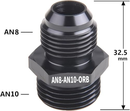 8AN Flare to 10AN ORB Fuel Pump Rail Adapter, Aluminum, Black, 2PCS - size: AN8-AN10