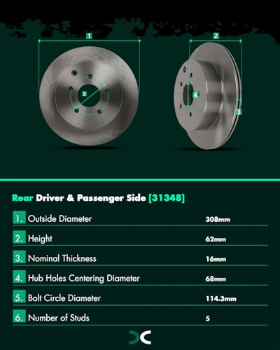 SCITOO Rear Brake Kits Disc Brake Rotor and Brakes Pads:31348;D905 - size: Rear 31348 + D905 [2+4PCS]