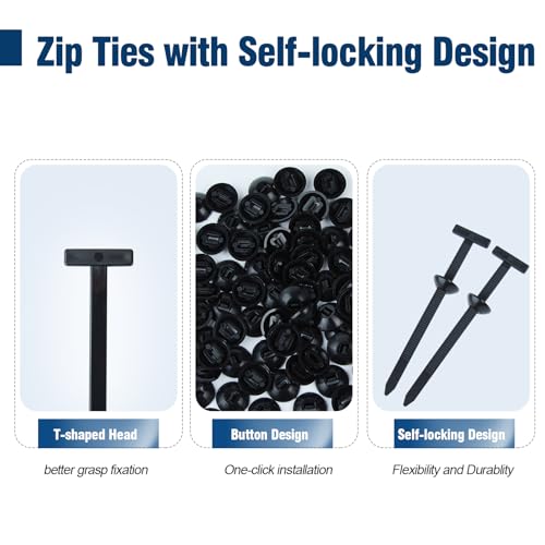 200 PCS Nylon Universal Cable Tie Buckle, Multi-Functional Black Zip Ties with Pin & Button, Snap-Fit Nylon Fastening Clip for Car Repairs,Home,Garden,Workshop