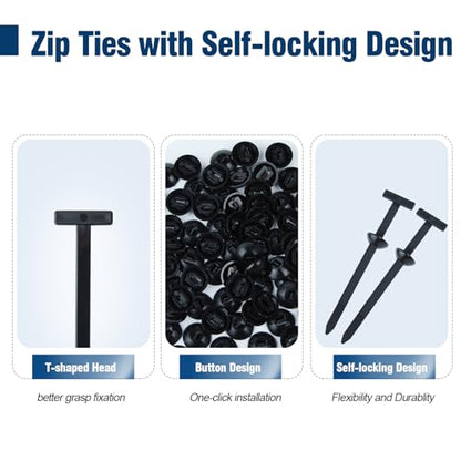 200 PCS Nylon Universal Cable Tie Buckle, Multi-Functional Black Zip Ties with Pin & Button, Snap-Fit Nylon Fastening Clip for Car Repairs,Home,Garden,Workshop