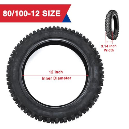 Dirt Bike Rear 80/100-12 3.00-12 Front 60/100-14 2.50-14 Tire and Inner Tube for PW80 CRF70 CRF110 XR70 KLX110 TTR90 TTR110 RM60 RM65 DRZ110 TaoTao DB14 SSR Apollo Coolster Pit Bike Motorcycle